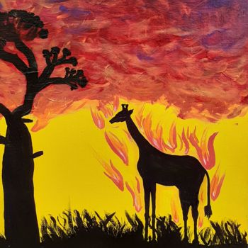 Painting titled "la savane brûle!" by Plm, Original Artwork, Acrylic