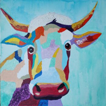 Peinture intitulée "La vache multicolore" par Pascale Perrot, Œuvre d'art originale, Acrylique Monté sur Châssis en bois