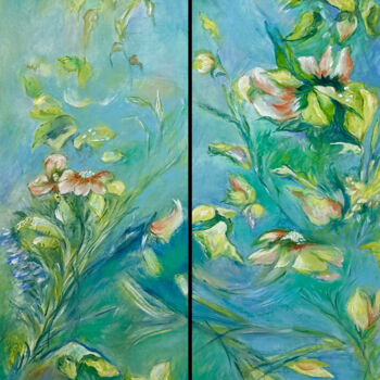 Painting titled "Duo floral" by Pascale Vallée, Original Artwork, Oil