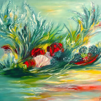 Painting titled "Fantasia aquatique" by Pascale Vallée, Original Artwork, Oil