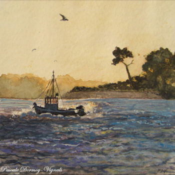 Pintura titulada "Départ en mer" por Pascale Dormoy-Vignals, Obra de arte original, Acuarela