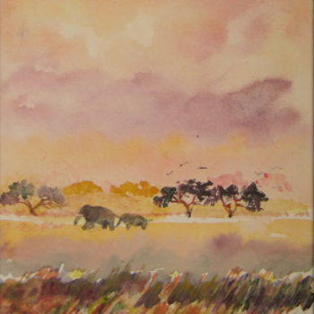 Peinture intitulée "Les éléphants passe…" par Pascale Dormoy-Vignals, Œuvre d'art originale, Aquarelle