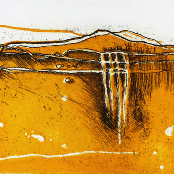 Incisioni, stampe intitolato "Au loin jaune" da Pascale Aurignac, Opera d'arte originale, Acquaforte