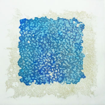 Printmaking titled "or sur 3 bleus" by Pascale Aurignac, Original Artwork, Etching
