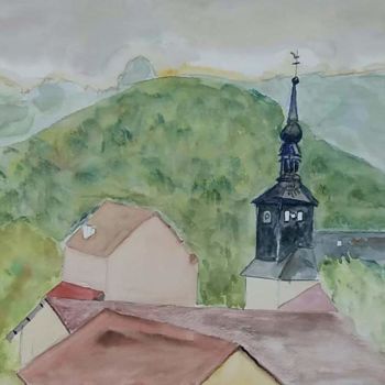 Peinture intitulée "Village d'Onnion et…" par Pascale Coutoux, Œuvre d'art originale, Aquarelle