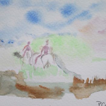 Peinture intitulée "cavaliers en camarg…" par Pascale Coutoux, Œuvre d'art originale, Aquarelle