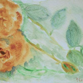 Painting titled "Roses mordorées #ar…" by Pascale Coutoux, Original Artwork, Watercolor