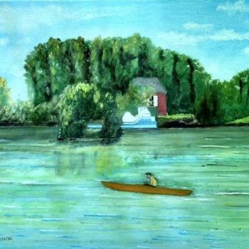 Painting titled "bords de seine à An…" by Pascale Coutoux, Original Artwork, Oil