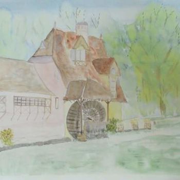 Painting titled "Moulin de Fourges" by Pascale Coutoux, Original Artwork, Watercolor