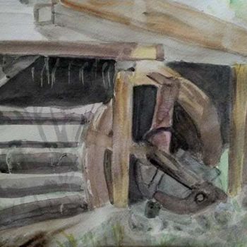 Malerei mit dem Titel "Vieille scierie" von Pascale Coutoux, Original-Kunstwerk, Aquarell