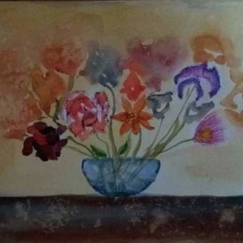 Painting titled "Fleurs en Hommage à…" by Pascale Coutoux, Original Artwork, Watercolor