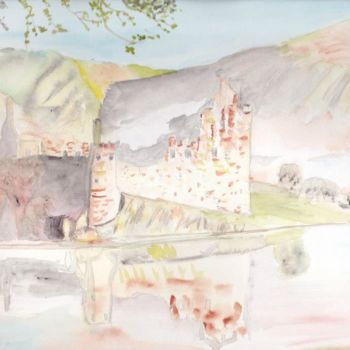 「château en Ecosse」というタイトルの絵画 Pascale Coutouxによって, オリジナルのアートワーク, 水彩画