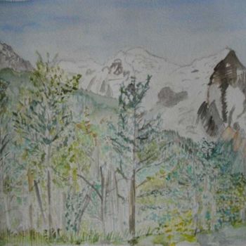 Schilderij getiteld "mont blanc vu de Ch…" door Pascale Coutoux, Origineel Kunstwerk, Aquarel