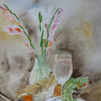 Peinture intitulée "bouquet de glaïeuls…" par Pascale Coutoux, Œuvre d'art originale, Aquarelle