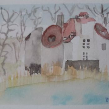 Painting titled "Carte château de la…" by Pascale Coutoux, Original Artwork, Watercolor