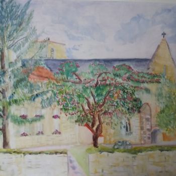 Schilderij getiteld "Eglise de Magné dan…" door Pascale Coutoux, Origineel Kunstwerk, Aquarel