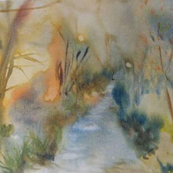 Peinture intitulée "Rivière dans la bru…" par Pascale Coutoux, Œuvre d'art originale, Aquarelle