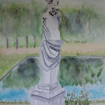 Painting titled "Statue au parc de S…" by Pascale Coutoux, Original Artwork, Watercolor