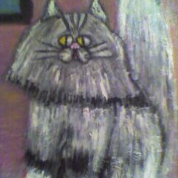 Painting titled "chat blanc" by Pascale Kleinberg, Original Artwork, Oil