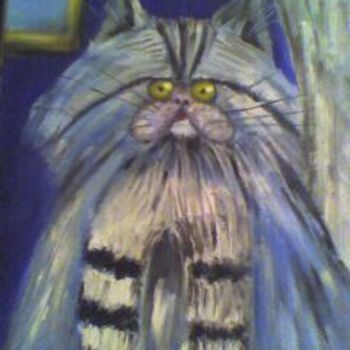 Painting titled "chat bleu 2" by Pascale Kleinberg, Original Artwork, Oil