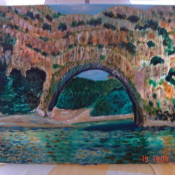 Painting titled "pont sur la rivière" by Pascale Kleinberg, Original Artwork, Oil