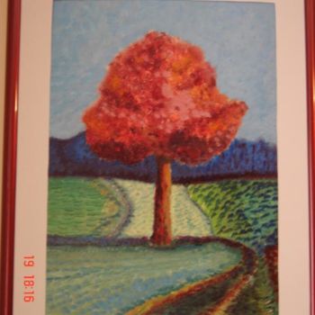 Peinture intitulée "L'arbre rouge" par Pascale Kleinberg, Œuvre d'art originale, Huile