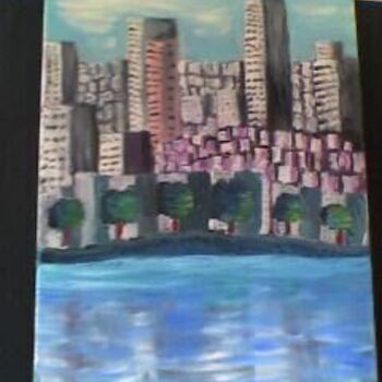 Painting titled "Big town" by Pascale Kleinberg, Original Artwork, Oil