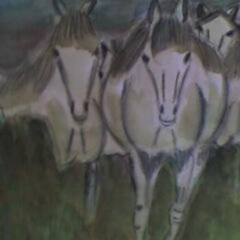 Painting titled "les chevaux" by Pascale Kleinberg, Original Artwork, Oil