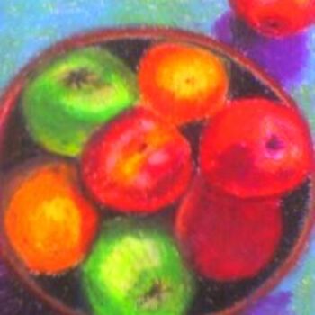 Painting titled "corbeille de pommes" by Pascale Kleinberg, Original Artwork, Pastel