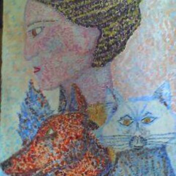 Painting titled "chat , chien et com…" by Pascale Kleinberg, Original Artwork, Oil