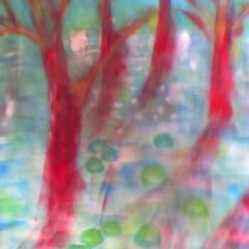 Painting titled "arbres rouges" by Pascale Kleinberg, Original Artwork, Oil