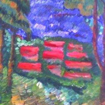 Painting titled "village caché" by Pascale Kleinberg, Original Artwork, Oil