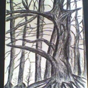 Drawing titled "dessin d'arbres" by Pascale Kleinberg, Original Artwork, Ink