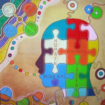 Painting titled "Puzzle vegan" by Pascale Salmon, Original Artwork, Acrylic