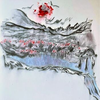 Painting titled "Lettre dans le pays…" by Pascaline Boura, Original Artwork, Charcoal