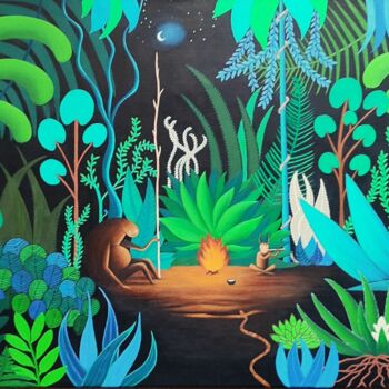 Painting titled "Amazonia" by Pascale Renault, Original Artwork, Acrylic Mounted on Wood Stretcher frame