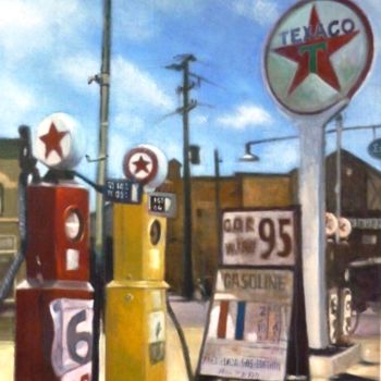 Painting titled "TEXACO GAZ STATION" by Pascal Serreau, Original Artwork, Acrylic