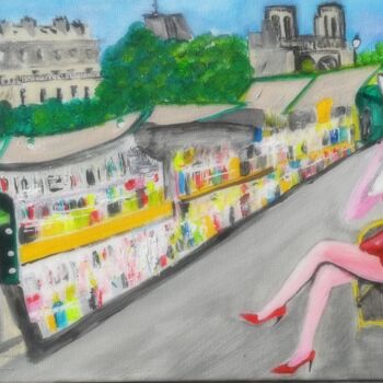 Malerei mit dem Titel "Bouquiniste à Paris." von Pascaly, Original-Kunstwerk, Acryl
