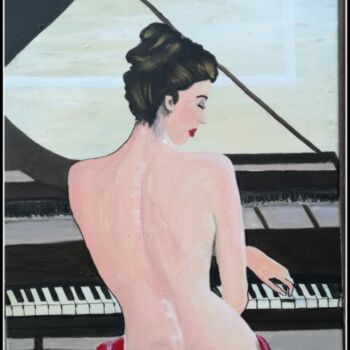 Painting titled "Jeune femme au pian…" by Pascaly, Original Artwork, Acrylic