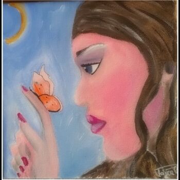 Peinture intitulée "Jeune femme au papi…" par Pascaly, Œuvre d'art originale, Acrylique