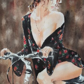 A girl on a bike-erotic painting
