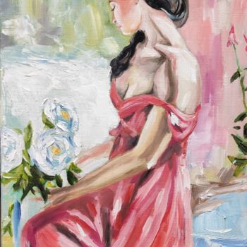 Red Dress Artwork, Girl painting in dress