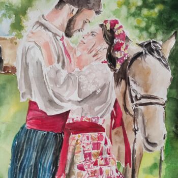 Pintura intitulada "Ukrainian Folk-The…" por Pasha Laponog, Obras de arte originais, Aquarela