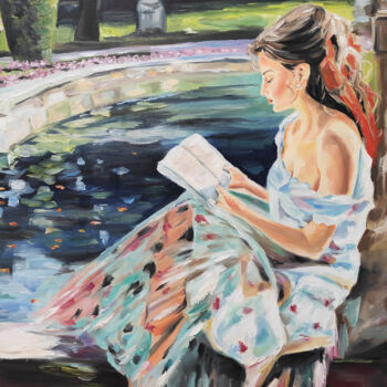 Schilderij getiteld "Girl reading a book…" door Pasha Laponog, Origineel Kunstwerk, Olie