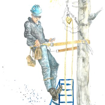 Malerei mit dem Titel "Worker" von Rafael Pasito, Original-Kunstwerk, Aquarell