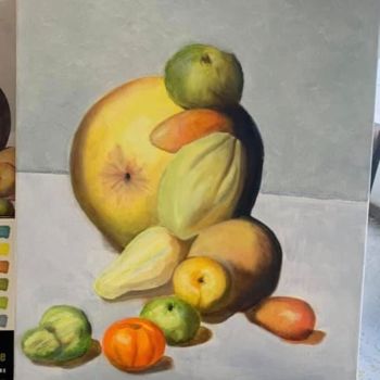 Painting titled "fruits d’automne" by Pierre Heiffel, Original Artwork, Oil Mounted on Wood Stretcher frame