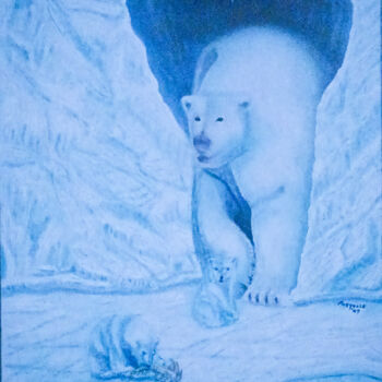 Pintura titulada "Polar Bears" por Pasquale Desantis, Obra de arte original, Oleo Montado en Bastidor de camilla de madera