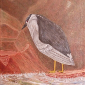 Картина под названием "Black Crown Heron" - Pasquale Desantis, Подлинное произведение искусства, Масло Установлен на Деревян…
