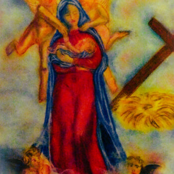 Drawing titled "Madonna with Child…" by Pasquale Desantis, Original Artwork, Pastel Mounted on Cardboard