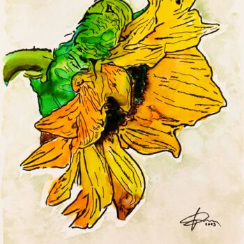 Dibujo titulada "Fiore 3" por Pasquale Luzzo, Obra de arte original, Acuarela